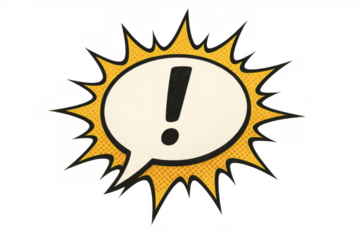 Comic speech bubble with exclamation mark creating a popup explosion burst, retro pop art style