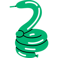 Green Balloon Animal Sculpture Shaped Like A Snake With Black Outline On A Transparent Background