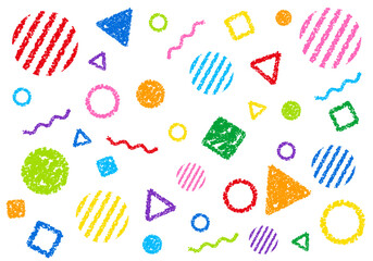 クレヨン素材　幾何学模様のポップな背景