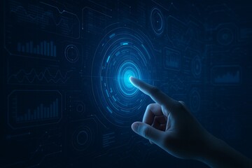 Hand touching digital HUD futuristic interface symbolizing cyber communication hologram innovation and VR internet system