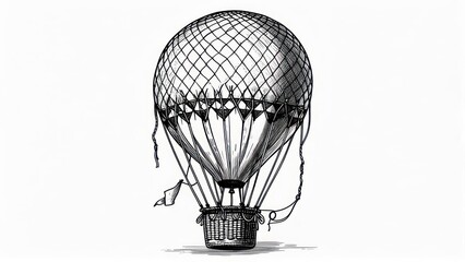Vintage Hot Air Balloon Engraving on White Background.