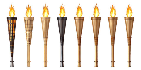 Torch PNG Set &ndash; Burning Fire Torches Isolated on Transparent Background