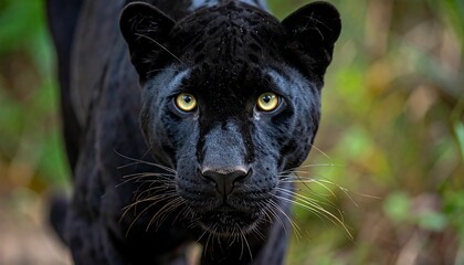 Obraz premium Close-up of a Majestic Black Panther in Lush Forest