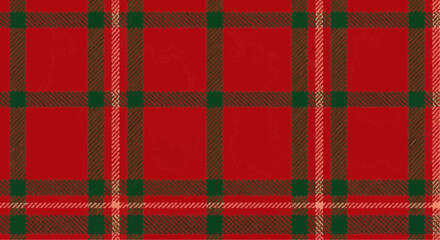 Illustration of a red and brown tartan pattern with green accents and a textured appearance throughout it