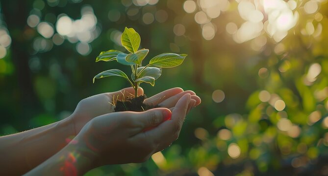 caring hands nurturing a green sapling