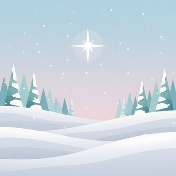 Ilustraci&oacute;n conceptual de una estrella brillante sobre un paisaje nevado, s&iacute;mbolo de esperanza y Navidad, estilo minimalista