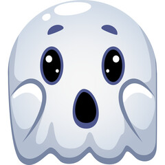 A light blue cartoon ghost with large black eyes and an open mouth expresses surprise with raised eyebrows on a transparent background