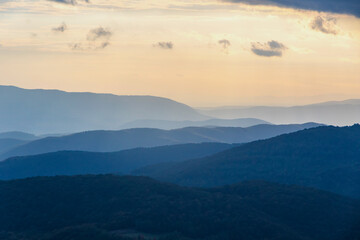 Sunset view of Carpathian Mountains in Ukraine