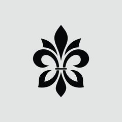 Black fleur-de-lis symbol centered on a light gray background, representing elegance and historical significance with a bold, symmetrical design.