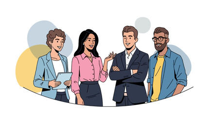 Diverse team collaborating on innovative project with tablet in bright workspace vibe