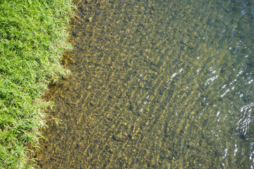 下を眺めた川の風景