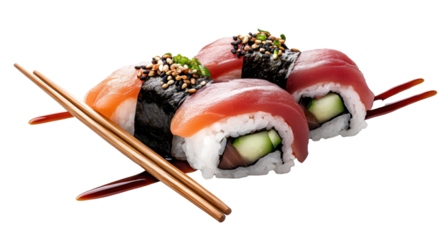 Tasty Sushi Roll with Tuna and Salmon Delight on Transparent Background