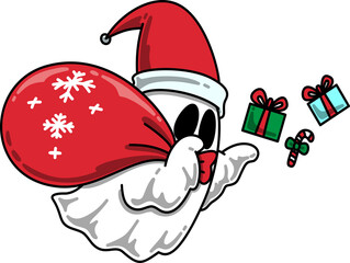 Groovy Ghost Santa Delivering Christmas Presents Cartoon