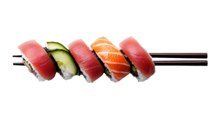Sushi Rolls with Chopsticks on Transparent Background