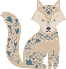 Scandinavian Folk Patterned Wolf
