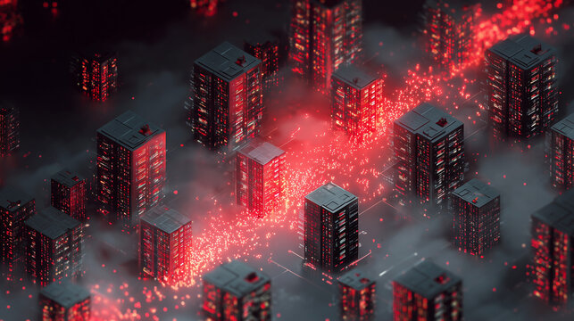 Digital Cybersecurity Concept - DDoS Attack Network Traffic Flooding Server Infrastructure