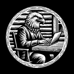 Eagle in Suit Working on Laptop at Desk.