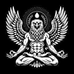 Meditating Eagle Humanoid Spiritual Enlightenment Symbolism.