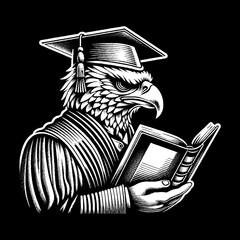 Eagle Scholar Reading Book in Graduation Gown.