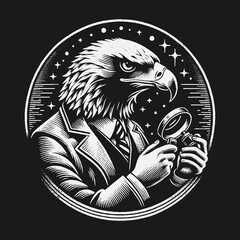 Eagle Detective: A Detailed Illustration in Black and White.