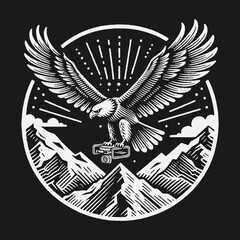 Majestic Eagle Soaring Above Mountain Peaks Captivating Illustration.