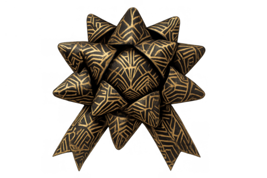 Black and gold art deco gift bow, elegant present ribbon, luxury celebration decoration, transparent background