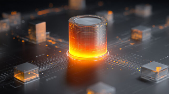 Futuristic Database Core - Glowing Digital Network Visualization in Cybersecurity Concept
