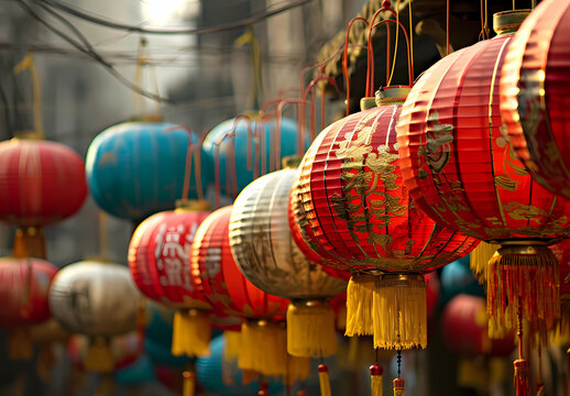 festive row of traditional chinese lanterns