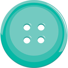 A Round Teal Button with Four Holes Centered for Sewing and Crafting Projects on a Transparent Background