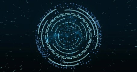 Displaying central holographic rings within virtual UI with segments data nodes and network lines
