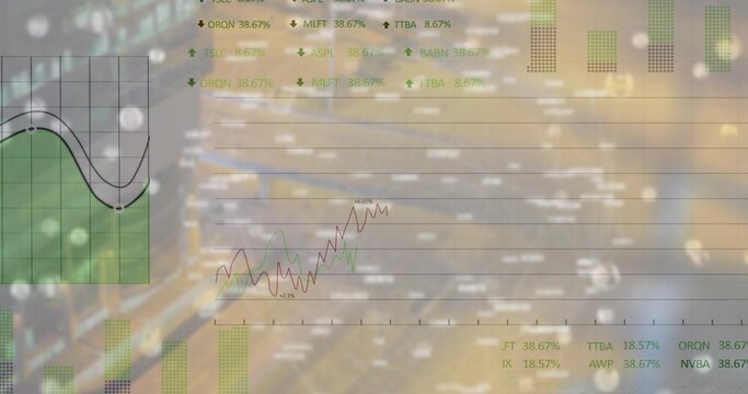 Displaying translucent grid overlay in datacenter showing green bars, trend lines and ticker data