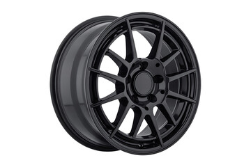 Obraz premium Wheel Alloy car wheels Rim dark black chrome or Mag Wheel high performance auto part decoration. Isolated on transparent background or cut out PNG. Transport vehicles transportation. Car accessories.