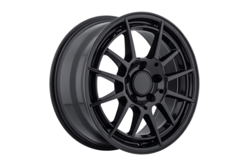 Wheel Alloy car wheels Rim dark black chrome or Mag Wheel high performance auto part decoration. Isolated on transparent background or cut out PNG. Transport vehicles transportation. Car accessories.