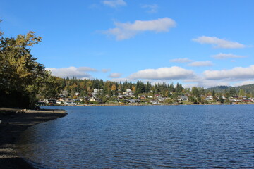 Fototapeta premium Lake Whatcom and foothills in fall