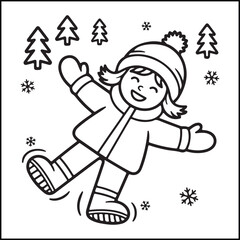 Cozy girl Christmas black and white coloring pages with Christmas-related images for adults and teens.