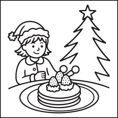 Cozy girl Christmas black and white coloring pages with Christmas-related images for adults and teens.