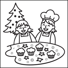 Cozy girl Christmas black and white coloring pages with Christmas-related images for adults and teens.