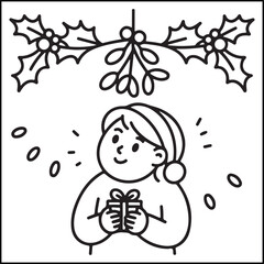 Cozy girl Christmas black and white coloring pages with Christmas-related images for adults and teens.