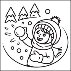 Cozy girl Christmas black and white coloring pages with Christmas-related images for adults and teens.