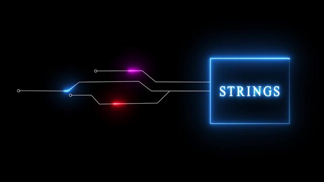 Glowing neon text animation. Strings neon sign animation. Neon lines text animation on black background.