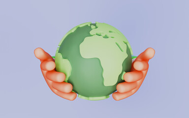 Hands holding green earth for planet protection, Eco awareness, Nature care, Renewable energy and clean technology