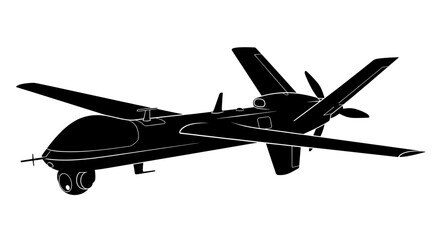 Powerful black silhouette of a drone ready for defense or surveillance missions, showcasing technology and precision in flight applications worldwide