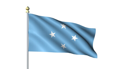 Federated States of Micronesia national Waving flag with flagpole on transparent background