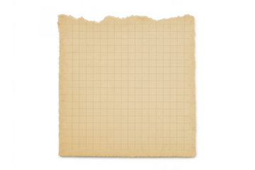 Torn old yellowed graph paper sheet with rough edges on transparent background, aged blank vintage note texture