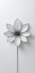 Elegant white flower with black lines on a white textured backdrop creates visual interest.