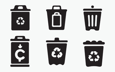 Variety of Trash Can and Recycling Bin Icons Graphic Design
