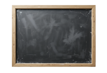 worn black chalkboard with wooden frame isolated on black background showing surface textures and