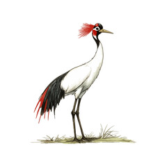 red crowned crane drawn vector illustration