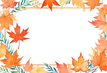 Bright orange and green maple leaves frame a blank space, perfect for Halloween or autumn-inspired designs. Watercolor paint gives a soft, artistic touch to the backdrop Generative AI