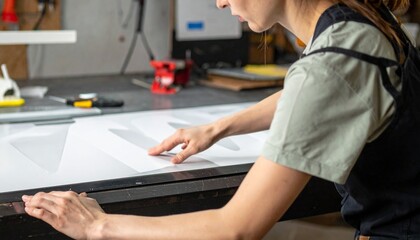 Sign Fabricator Applying Vinyl Lettering to Large Storefront Panel